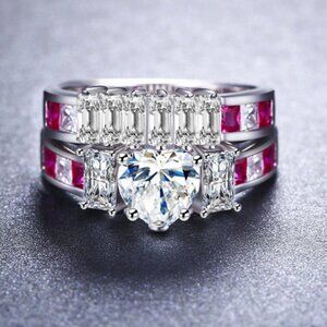 💥925 Silver Plated Beautiful Heart Shaped CZ Women Ring, MLNN1016